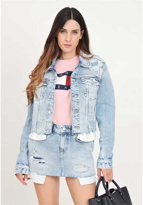 DISTRESSED jacket in light denim for women TOMMY JEANS | DW0DW185551AB1AB